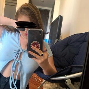 baby blue front tie shirt